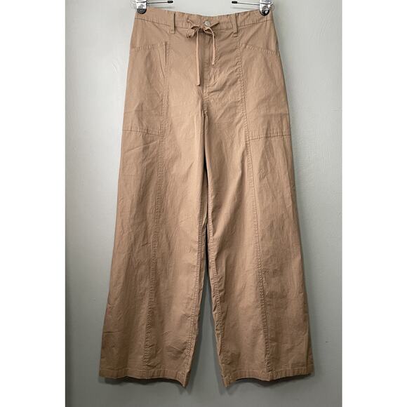 Wide Leg Utility Pants Size Medium Poplin High Rise Drawstring Lagenlook Baggy - Picture 1 of 13